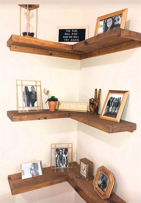 rustic floating corner shelves custom made for sophomore ud apartment shelf decor living room