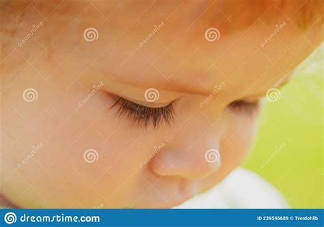Portrait Of A Cute Baby Close Up Caucasian Kids Face Closeup Head Of