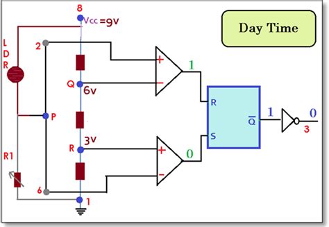 The acid battery will supply power to switch the lamp when there is no light or night condition. automatic street light using 555 timer during day time | Electronic schematics, Timer, Circuit ...