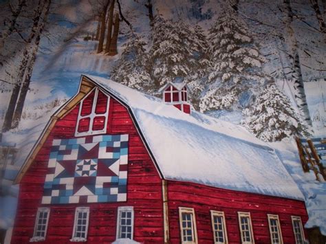 1 Panel Winter Barn Scenic Timeless Treasures Fabrics Quilt Block On