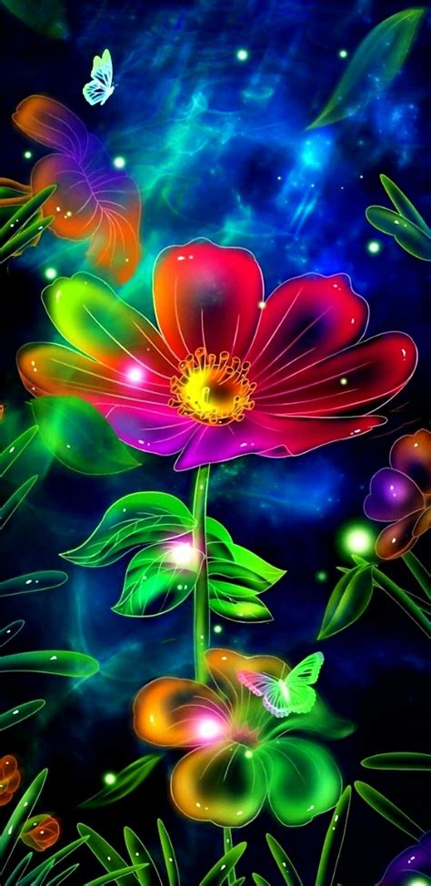 Neon Flower Abstract Art Images Neon Flowers Flower Iphone Wallpaper