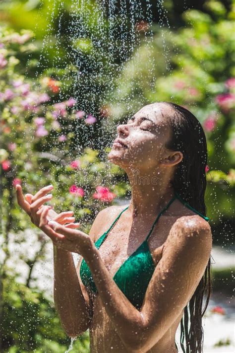 Boy Has A Shower Outside In The Garden Stock Image Image Of Shower