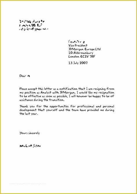 Free Printable Sample Letter Of Resignation