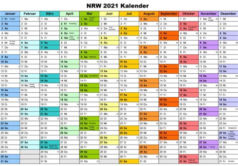 Kalender für 2021 mit feiertagen und kalenderwochen. 2021 NRW Kalender | Druckbarer 2021 Kalender