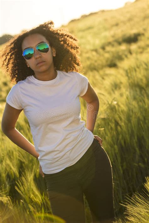 Mixed Race African American Woman Sunglasses Sunset Stock Image Image