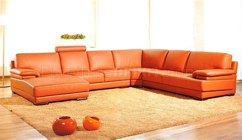 Full Italian Top Grain Leather Modern Sectional Sofa 2227 Orange