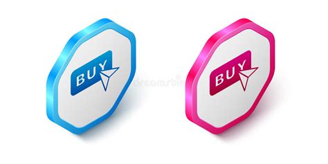 Isometric Buy Button Icon Isolated On White Background Hexagon Button