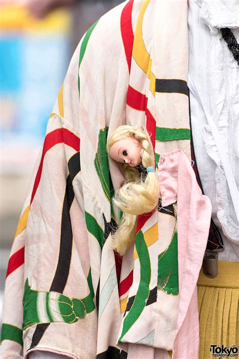 Kimono Doll Heads And Giant Tassel Necklace In Harajuku Tokyo Fashion