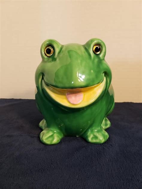 Vintage Lefton Ceramic Frog Planter With Glass Eyes Etsy Ceramic