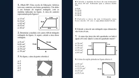 área De Figuras Planas - Exercícios 7 Ano Pdf
