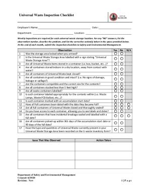 Fillable Online Universal Waste Inspection Checklist Fax Email Print