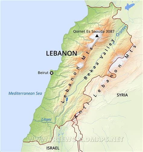 Lebanon Physical Map