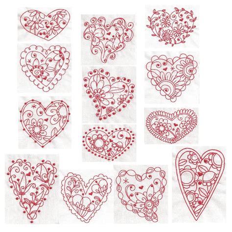 Whimsical Hearts Redwork Redwork Machine Embroidery Designs Machine