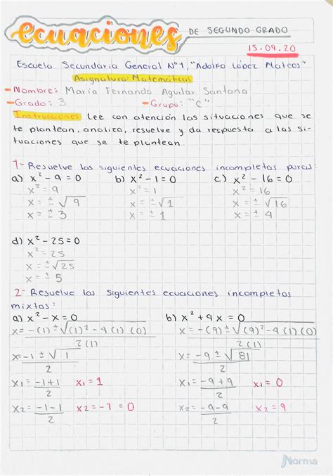 Solution Matem Ticas Actividades Ecuaciones De 2do Grado Studypool