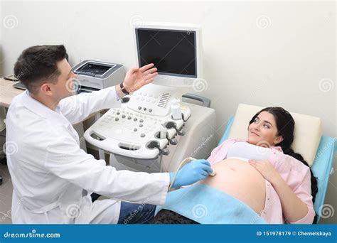 Young Pregnant Woman Undergoing Ultrasound Scan Stock Image Image Of