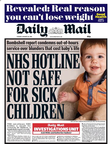 Nick Sutton On Twitter Tuesday S Daily Mail Front Page NHS Hotline