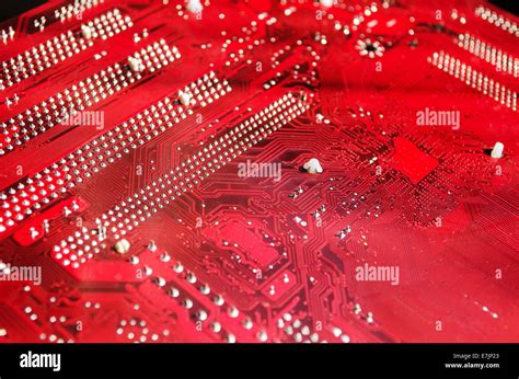 Closeup Of A Red Printed Circuit Board Stock Photo Alamy