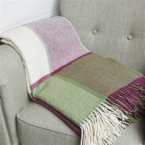 Raspberry Pink And Green Pure Wool Throw By Marquis And Dawe