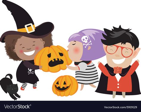 Children Trick Or Treating In Halloween Costume Vector Image
