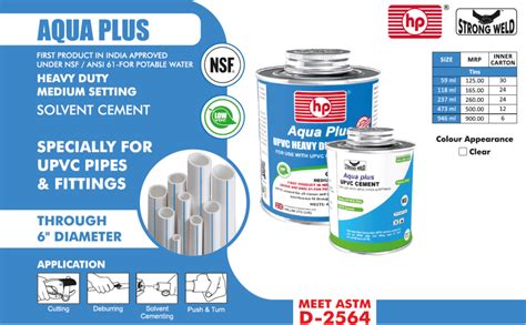 Hp Upvc Aqua Plus Hd Wet N Dry For Pipe Size 12 To 6 At Best