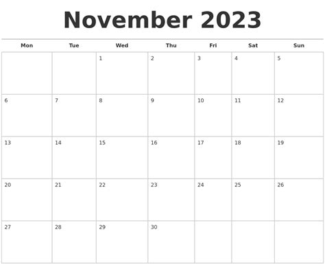 November 2023 Calendars Free