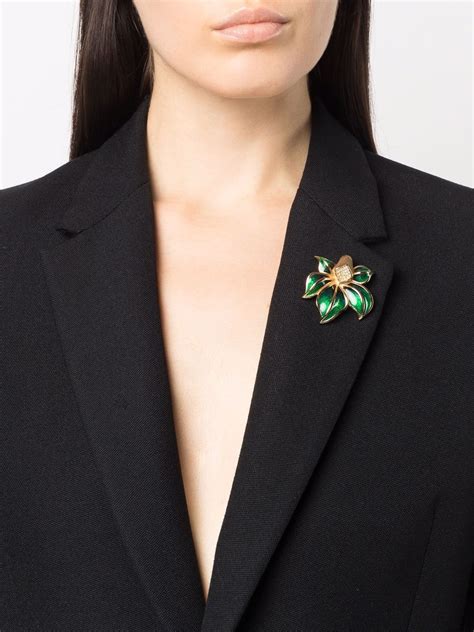 Christian Dior S Pre Owned Enamelled Leaf Brooch Farfetch