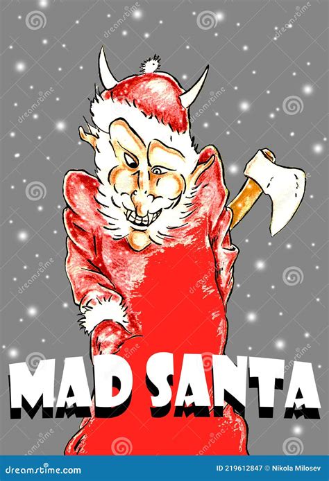 Color Caricature Illustration Of Mad Santa Claus With Word Mad Santa