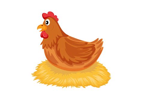 Gallina De Dibujos Animados Incubando Sus Huevos En Un Nido De Paja