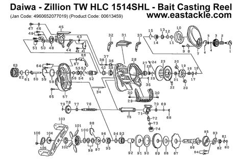 Daiwa Zillion TW HLC SHL Bait Casting Reel Schematics And