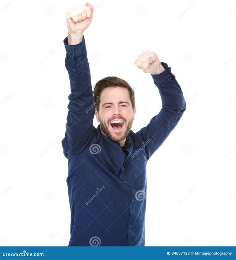 Young Man Cheering And Celebrating With Arms Raised Stock Image Image