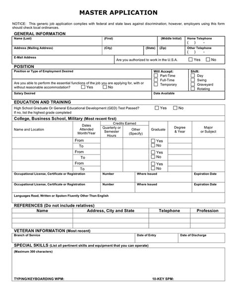 Generic Job Application For Employment In Word And Pdf Formats
