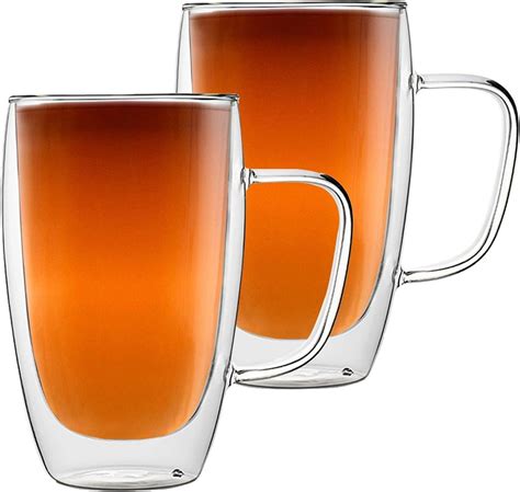 double walled glass coffee cups set of 2 large glass tea cup with handle 15oz