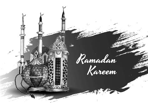 Black And White Hand Drawn Islamic Ramadan Card 1053719 Vector Art At