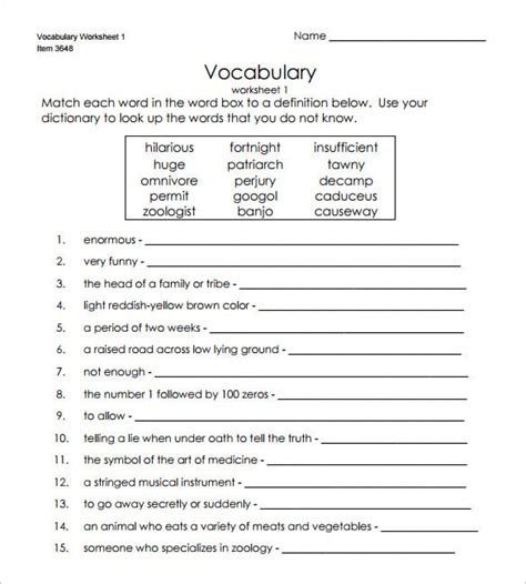 Printable Blank Vocabulary Worksheet Template Printable Templates