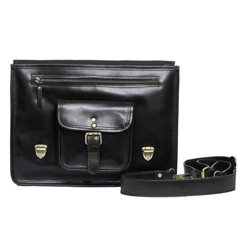 Unisex Genuine Leather Laptop Messenger Shoulder Bag Briefcase Style Black