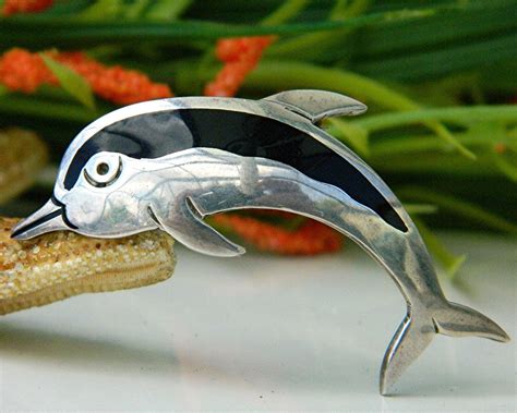 Vintage Dolphin Pin Brooch Taxco Mexico 925 Sterling Silver Pins