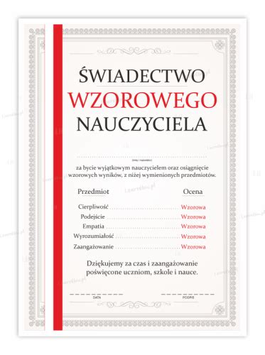 Wiadectwo Wzorowego Nauczyciela Czerwony Pasek Learnhow Pl