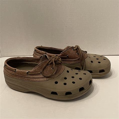 Rare Brown Leather Islander Crocs Shoes Womens 5mens Gem