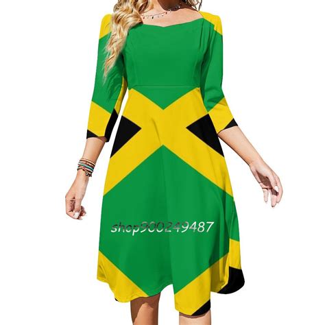 jamaica jamaican flag of jamaica full cover jamaican square neck dress sweet summer dress