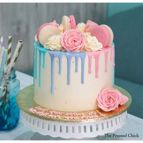Rose And Macaron Pastel Drip Cake