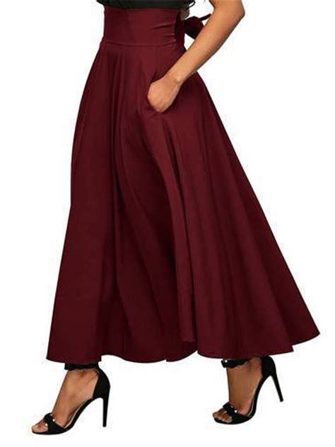 Xiaodriceee Womens Ankle Length High Waist A Line Flowy Long Maxi Skirt With Pockets