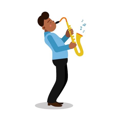 Premium Vector Young Black Man Playing Sax Cartoon Character