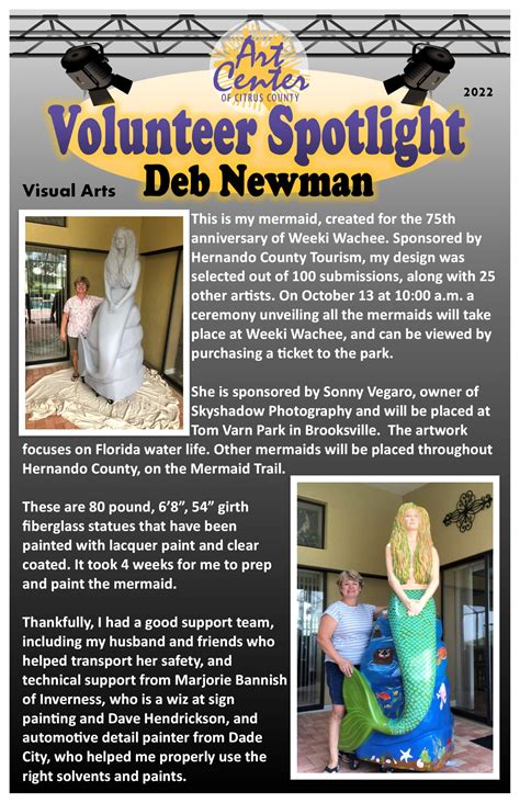 Volunteer Spotlight Deb Newman Visual Arts Art Center Of Citrus County