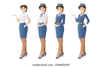 Cute Stewardess Set Isolated On White Stock Vector Royalty Free