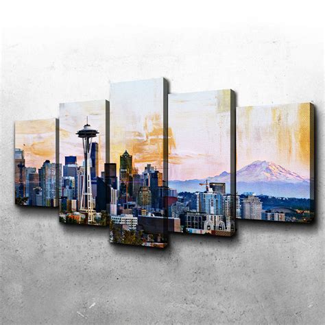 Abstract Seattle Skyline Canvas Set Legendary Wall Art