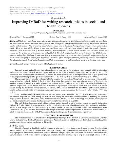 Pdf Improving Imrad For Writing Research Articles In Social And
