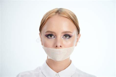 Woman With Taped Mouth Stock Image Image Of Girl Covered 164759179
