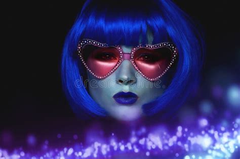 Girl In Blue Wig And Pink Glasses The Mystical Picture Alien With