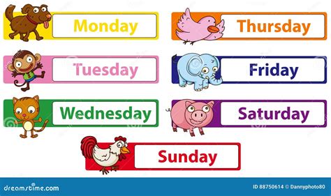 Days Of The Week With Animals On The Signs Stock Vector Illustration
