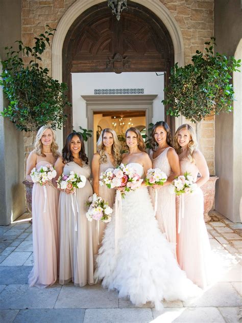 Pink And Taupe Mismatched Bridesmaid Dresses
